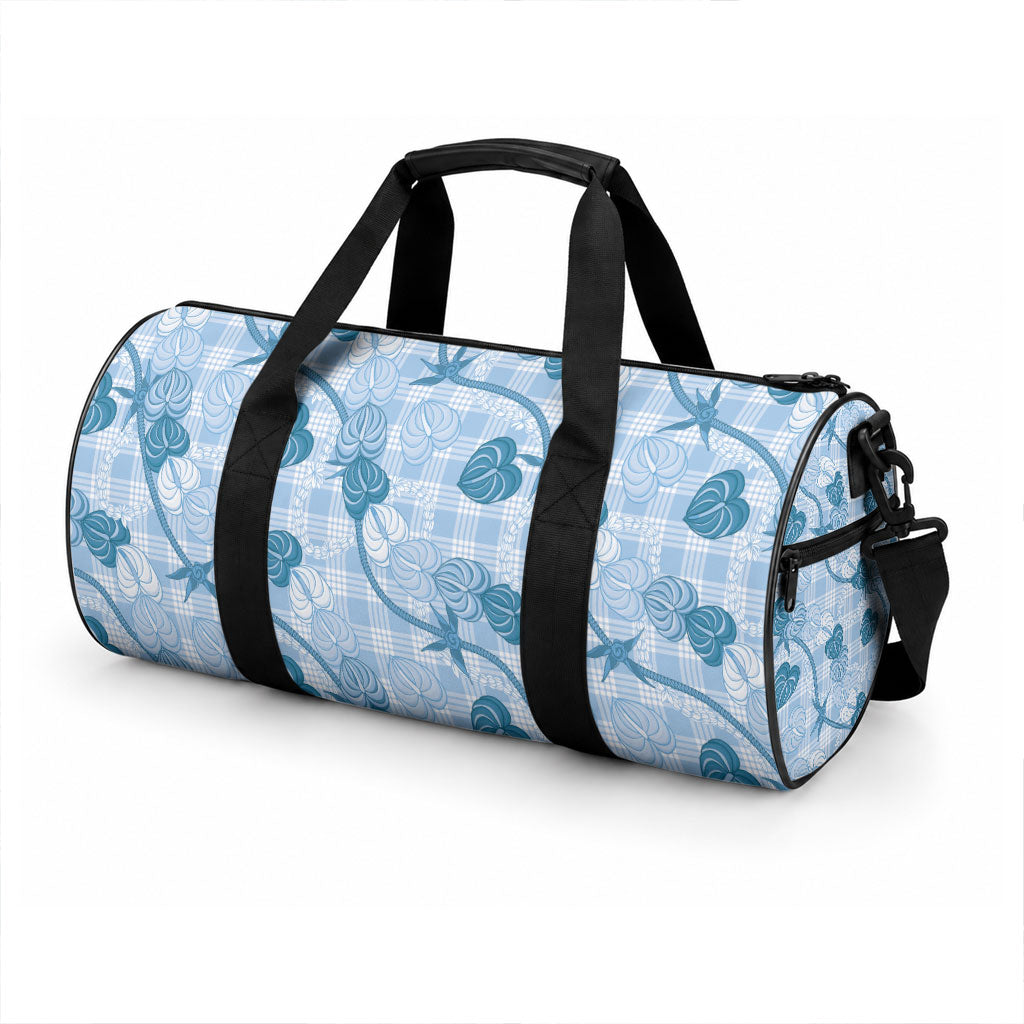 Anthurium Pikake Ti Leaf Palaka Duffle Bag Blue Version LT01 - Polynesian Pride
