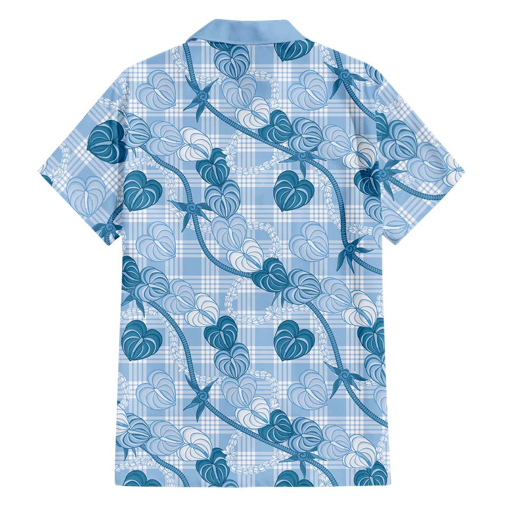 Anthurium Pikake Ti Leaf Palaka Family Matching Off The Shoulder Long Sleeve Dress and Hawaiian Shirt Blue Version LT01 - Polynesian Pride