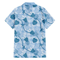 Anthurium Pikake Ti Leaf Palaka Family Matching Off The Shoulder Long Sleeve Dress and Hawaiian Shirt Blue Version LT01 - Polynesian Pride