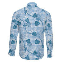 Anthurium Pikake Ti Leaf Palaka Family Matching Off Shoulder Maxi Dress and Hawaiian Shirt Blue Version