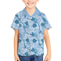 Anthurium Pikake Ti Leaf Palaka Family Matching Summer Maxi Dress and Hawaiian Shirt Blue Version