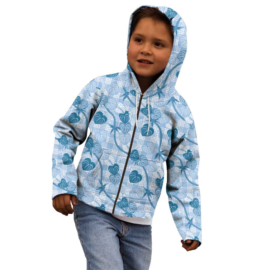 Anthurium Pikake Ti Leaf Palaka Kid Hoodie Blue Version
