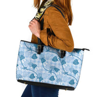 Anthurium Pikake Ti Leaf Palaka Leather Tote Bag Blue Version