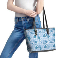 Anthurium Pikake Ti Leaf Palaka Leather Tote Bag Blue Version