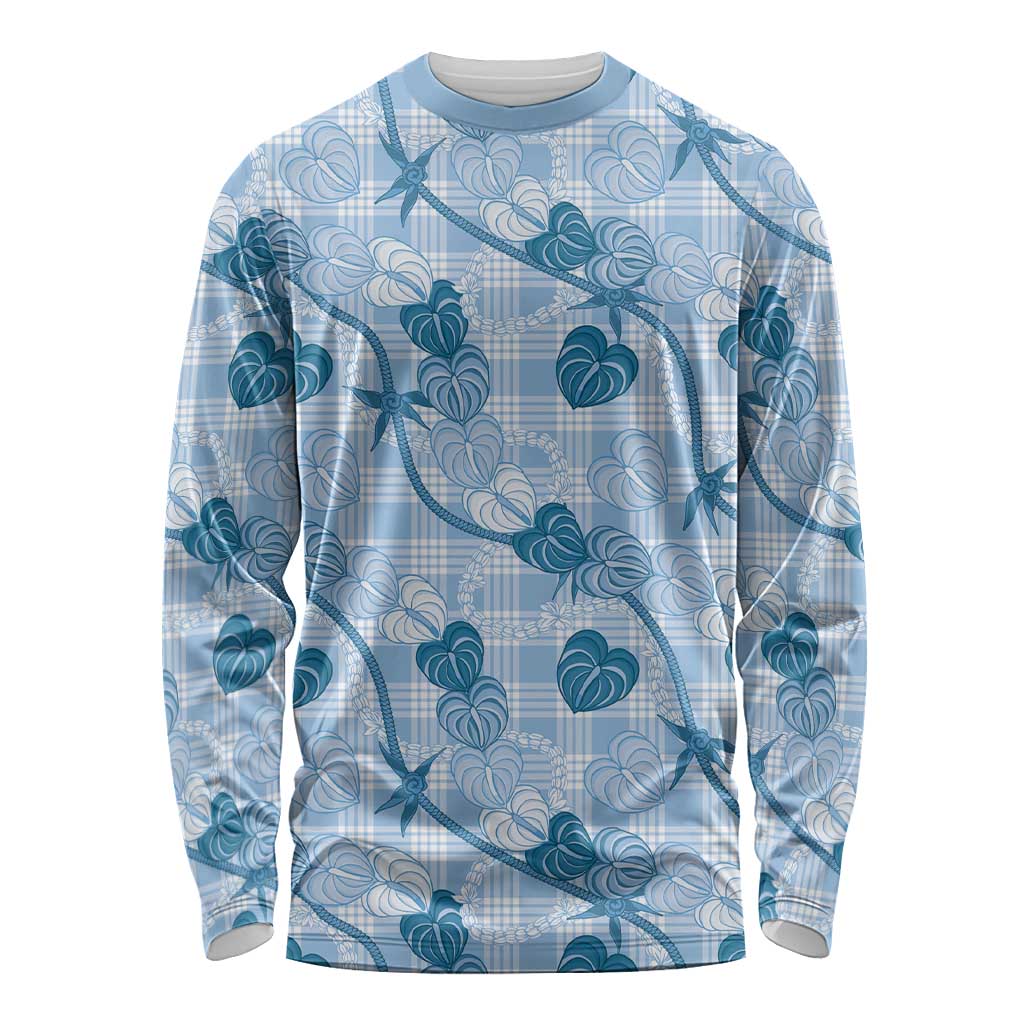 Anthurium Pikake Ti Leaf Palaka Long Sleeve Shirt Blue Version