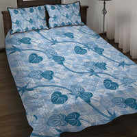 Anthurium Pikake Ti Leaf Palaka Quilt Bed Set Blue Version
