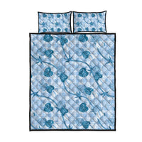 Anthurium Pikake Ti Leaf Palaka Quilt Bed Set Blue Version