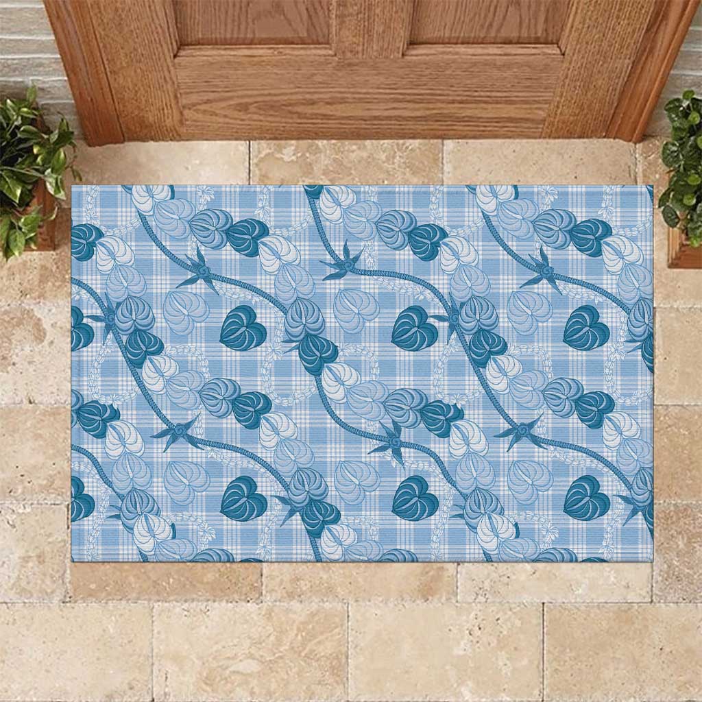 Anthurium Pikake Ti Leaf Palaka Rubber Doormat Blue Version