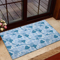 Anthurium Pikake Ti Leaf Palaka Rubber Doormat Blue Version