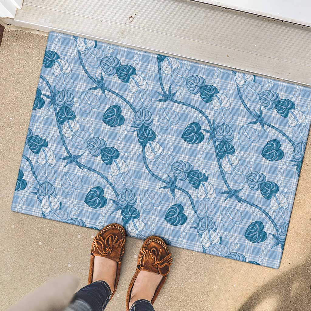 Anthurium Pikake Ti Leaf Palaka Rubber Doormat Blue Version