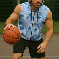 Anthurium Pikake Ti Leaf Palaka Sleeveless Zip Hoodie Blue Version