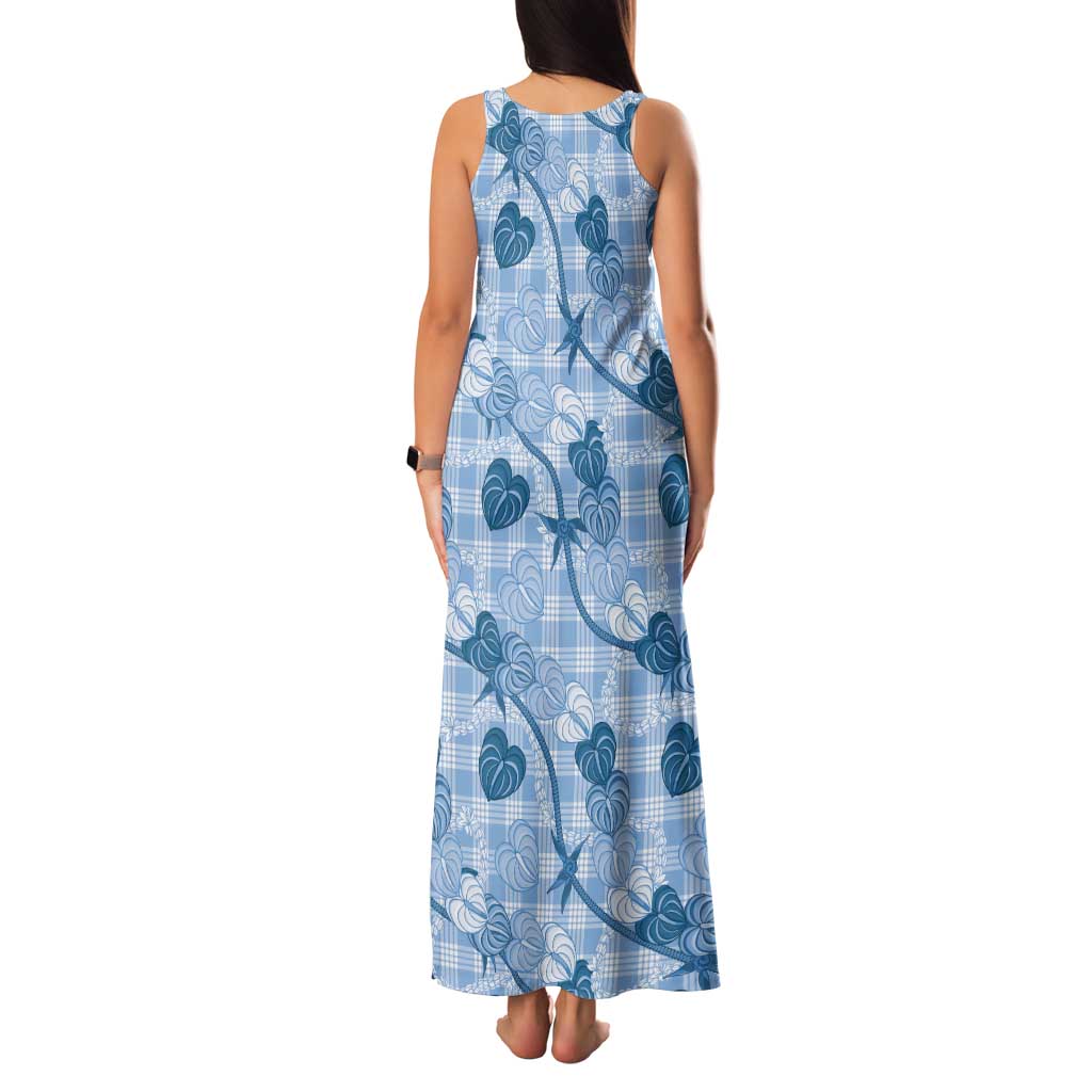 Anthurium Pikake Ti Leaf Palaka Tank Maxi Dress Blue Version