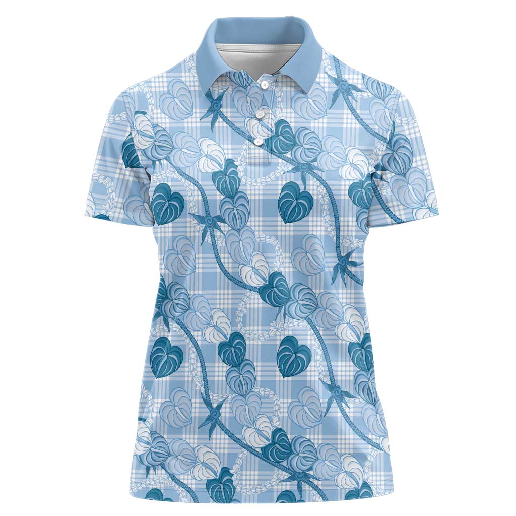 Anthurium Pikake Ti Leaf Palaka Women Polo Shirt Blue Version LT01 Female Blue - Polynesian Pride