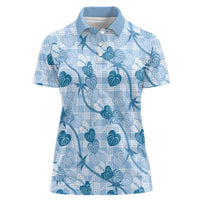 Anthurium Pikake Ti Leaf Palaka Women Polo Shirt Blue Version LT01 Female Blue - Polynesian Pride