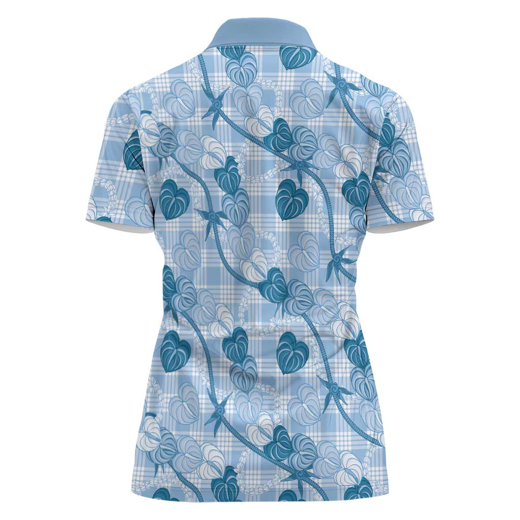 Anthurium Pikake Ti Leaf Palaka Women Polo Shirt Blue Version LT01 - Polynesian Pride