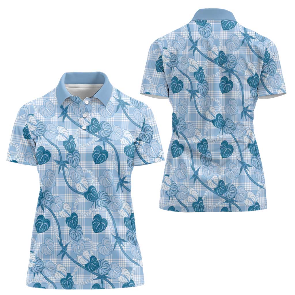 Anthurium Pikake Ti Leaf Palaka Women Polo Shirt Blue Version LT01 - Polynesian Pride