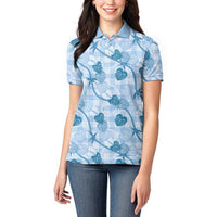 Anthurium Pikake Ti Leaf Palaka Women Polo Shirt Blue Version LT01 - Polynesian Pride