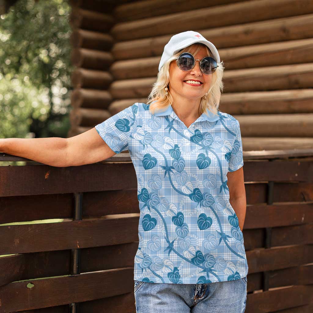 Anthurium Pikake Ti Leaf Palaka Women Polo Shirt Blue Version LT01 - Polynesian Pride