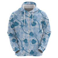 Anthurium Pikake Ti Leaf Palaka Zip Hoodie Blue Version