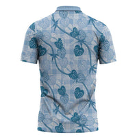 Anthurium Pikake Ti Leaf Palaka Zipper Polo Shirt Blue Version
