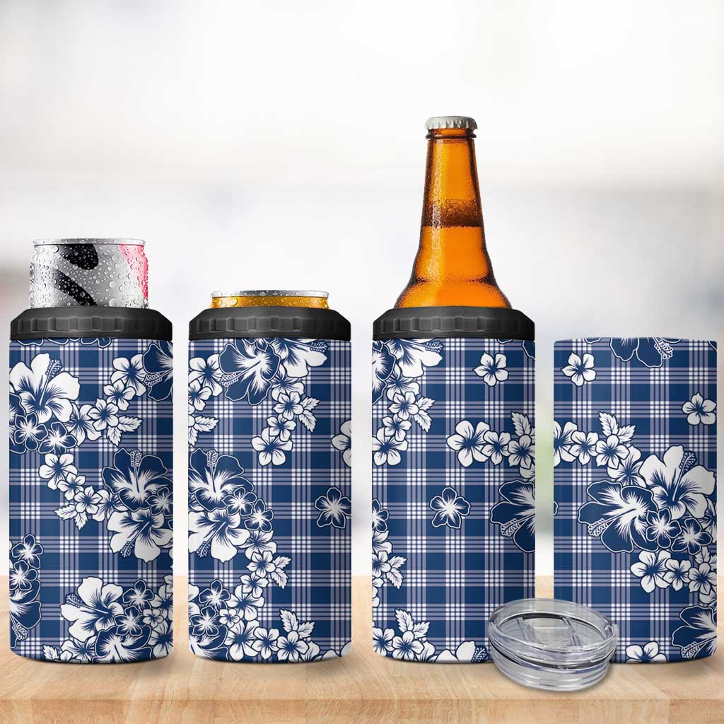 Hibiscus Pakala Cobalt Blue Royal 4 in 1 Can Cooler Tumbler Tropical Floral Stylized - Polynesian Pride