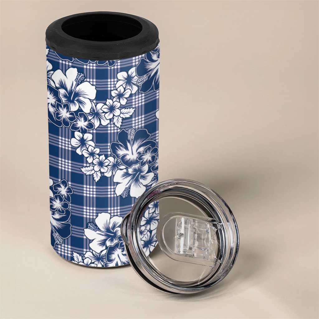 Hibiscus Pakala Cobalt Blue Royal 4 in 1 Can Cooler Tumbler Tropical Floral Stylized - Polynesian Pride