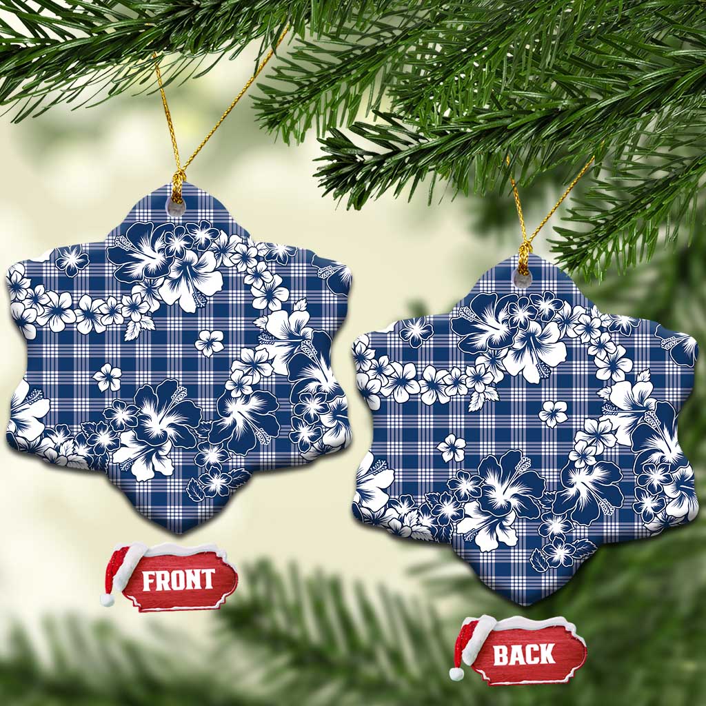 Hibiscus Pakala Cobalt Blue Royal Ceramic Ornament Tropical Floral Stylized - Polynesian Pride