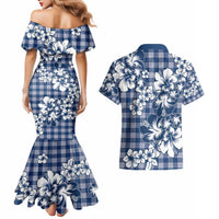 Hibiscus Pakala Cobalt Blue Royal Couples Matching Mermaid Dress and Hawaiian Shirt Tropical Floral Stylized LT01 - Polynesian Pride