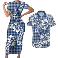 Hibiscus Pakala Cobalt Blue Royal Couples Matching Short Sleeve Bodycon Dress and Hawaiian Shirt Tropical Floral Stylized LT01 Blue - Polynesian Pride