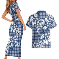 Hibiscus Pakala Cobalt Blue Royal Couples Matching Short Sleeve Bodycon Dress and Hawaiian Shirt Tropical Floral Stylized LT01 - Polynesian Pride