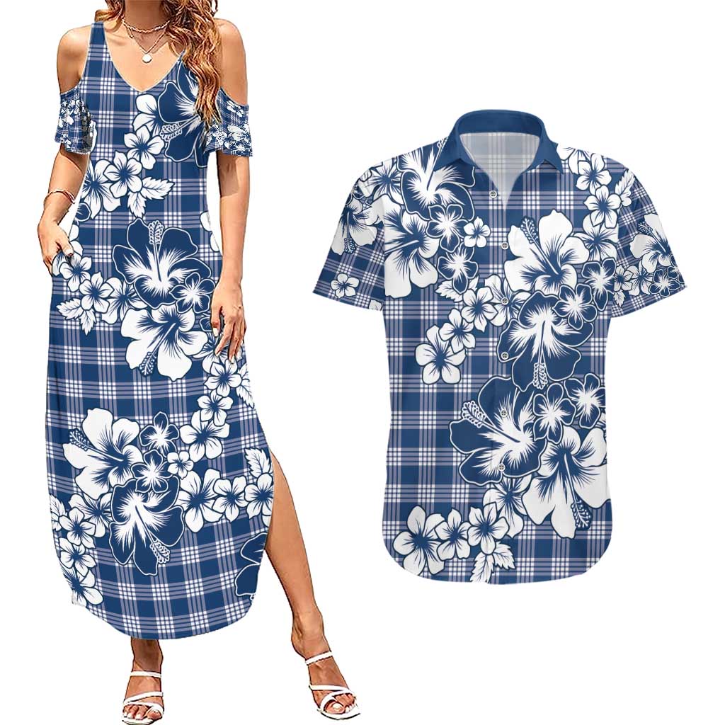 Hibiscus Pakala Cobalt Blue Royal Couples Matching Summer Maxi Dress and Hawaiian Shirt Tropical Floral Stylized LT01 Blue - Polynesian Pride