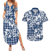 Hibiscus Pakala Cobalt Blue Royal Couples Matching Summer Maxi Dress and Hawaiian Shirt Tropical Floral Stylized LT01 Blue - Polynesian Pride