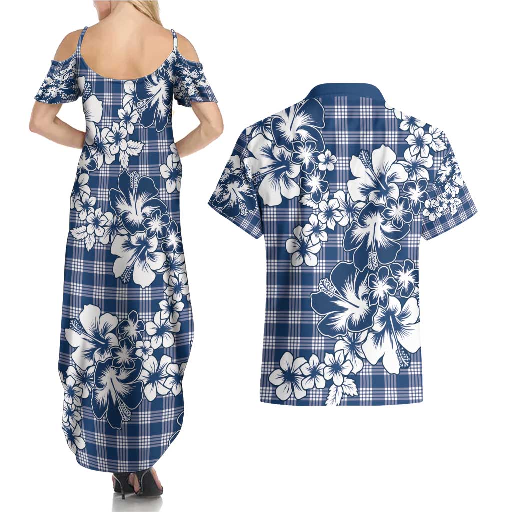 Hibiscus Pakala Cobalt Blue Royal Couples Matching Summer Maxi Dress and Hawaiian Shirt Tropical Floral Stylized LT01 - Polynesian Pride