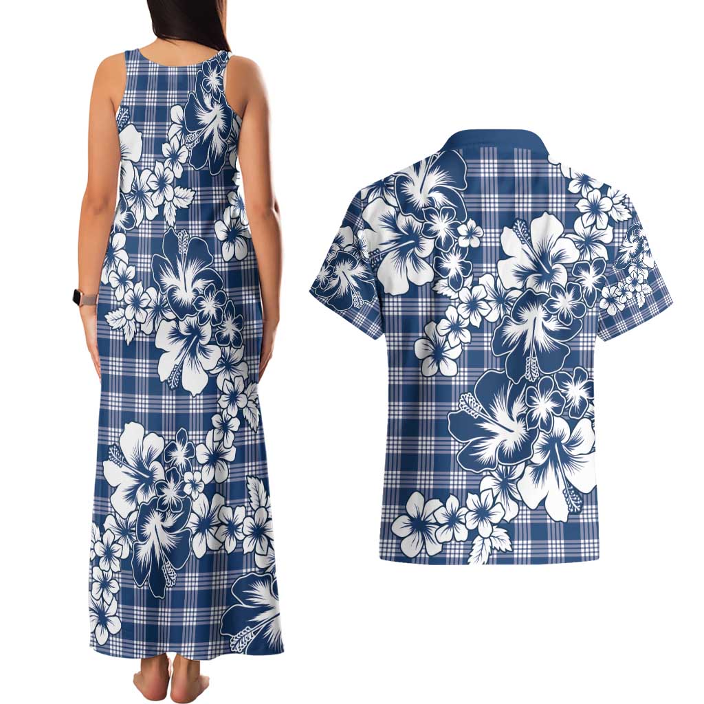 Hibiscus Pakala Cobalt Blue Royal Couples Matching Tank Maxi Dress and Hawaiian Shirt Tropical Floral Stylized LT01 - Polynesian Pride