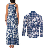 Hibiscus Pakala Cobalt Blue Royal Couples Matching Tank Maxi Dress and Long Sleeve Button Shirt Tropical Floral Stylized LT01 - Polynesian Pride
