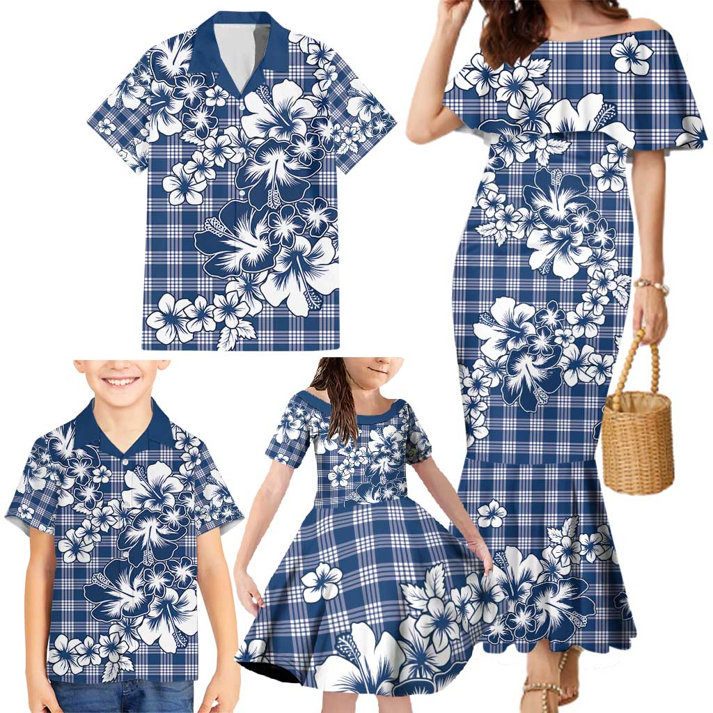 Hibiscus Pakala Cobalt Blue Royal Family Matching Mermaid Dress and Hawaiian Shirt Tropical Floral Stylized LT01 - Polynesian Pride