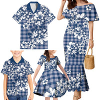 Hibiscus Pakala Cobalt Blue Royal Family Matching Mermaid Dress and Hawaiian Shirt Tropical Floral Stylized LT01 - Polynesian Pride