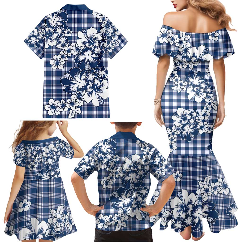 Hibiscus Pakala Cobalt Blue Royal Family Matching Mermaid Dress and Hawaiian Shirt Tropical Floral Stylized LT01 - Polynesian Pride