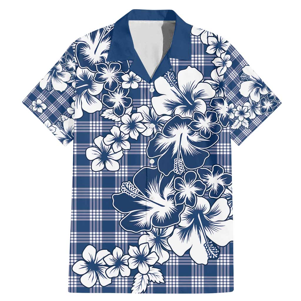 Hibiscus Pakala Cobalt Blue Royal Family Matching Mermaid Dress and Hawaiian Shirt Tropical Floral Stylized LT01 Dad's Shirt - Short Sleeve Blue - Polynesian Pride