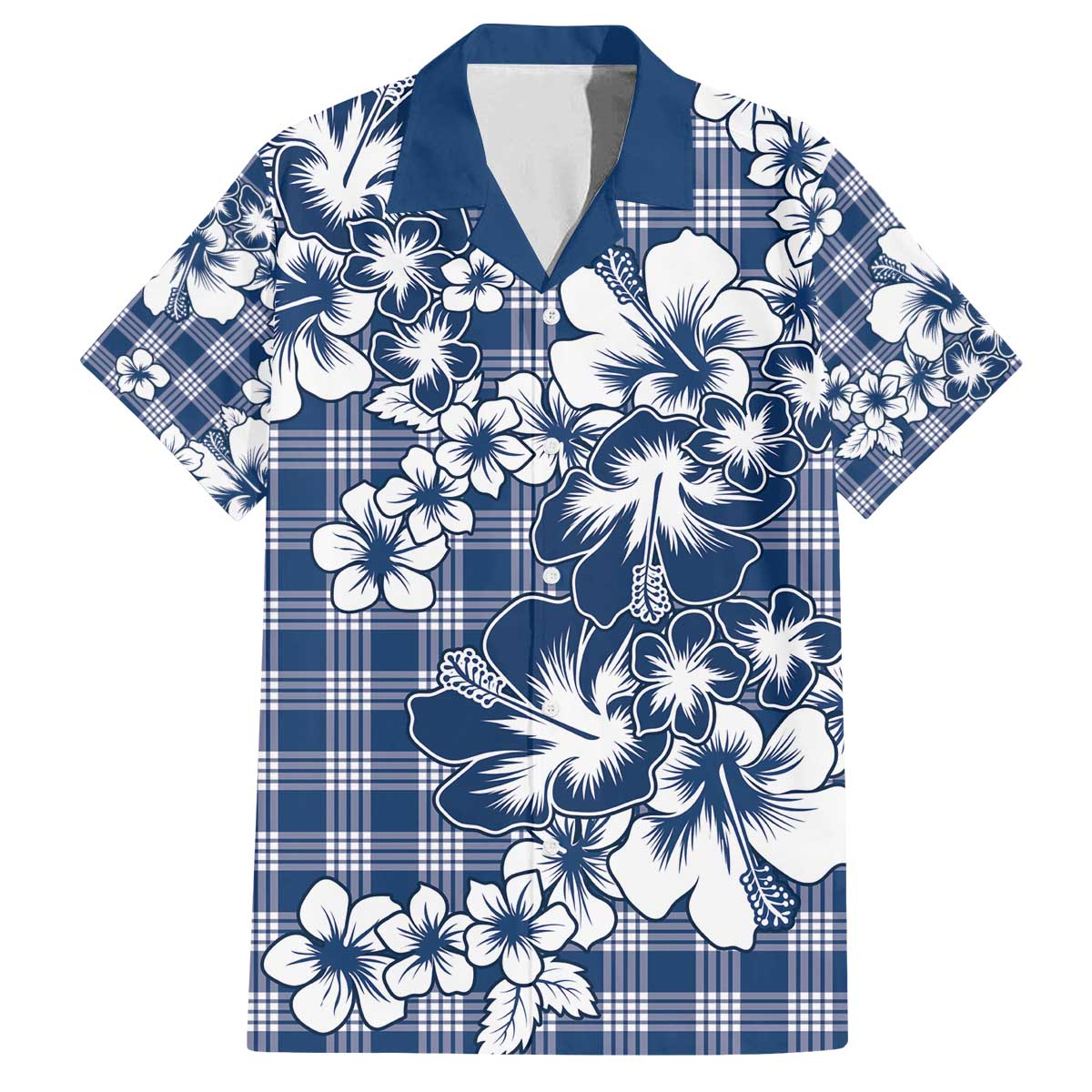 Hibiscus Pakala Cobalt Blue Royal Family Matching Off The Shoulder Long Sleeve Dress and Hawaiian Shirt Tropical Floral Stylized LT01 Dad's Shirt - Short Sleeve Blue - Polynesian Pride