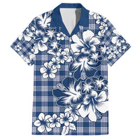 Hibiscus Pakala Cobalt Blue Royal Family Matching Off Shoulder Short Dress and Hawaiian Shirt Tropical Floral Stylized LT01 Dad's Shirt - Short Sleeve Blue - Polynesian Pride