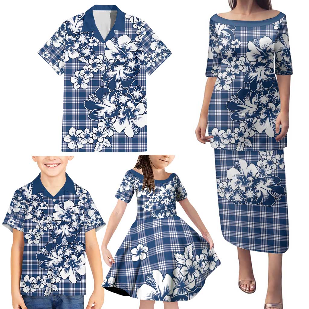 Hibiscus Pakala Cobalt Blue Royal Family Matching Puletasi and Hawaiian Shirt Tropical Floral Stylized LT01 - Polynesian Pride