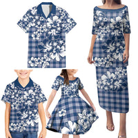 Hibiscus Pakala Cobalt Blue Royal Family Matching Puletasi and Hawaiian Shirt Tropical Floral Stylized LT01 - Polynesian Pride