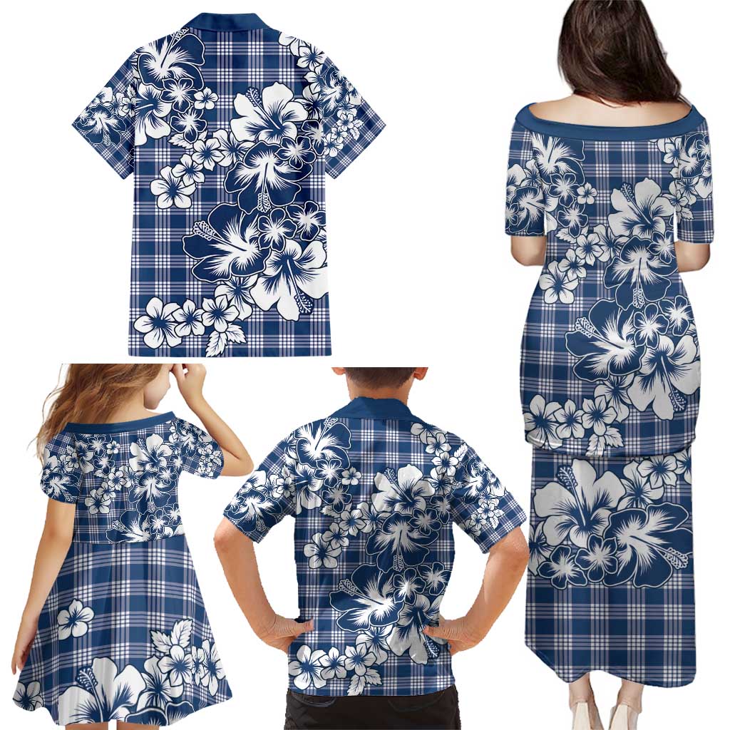 Hibiscus Pakala Cobalt Blue Royal Family Matching Puletasi and Hawaiian Shirt Tropical Floral Stylized LT01 - Polynesian Pride