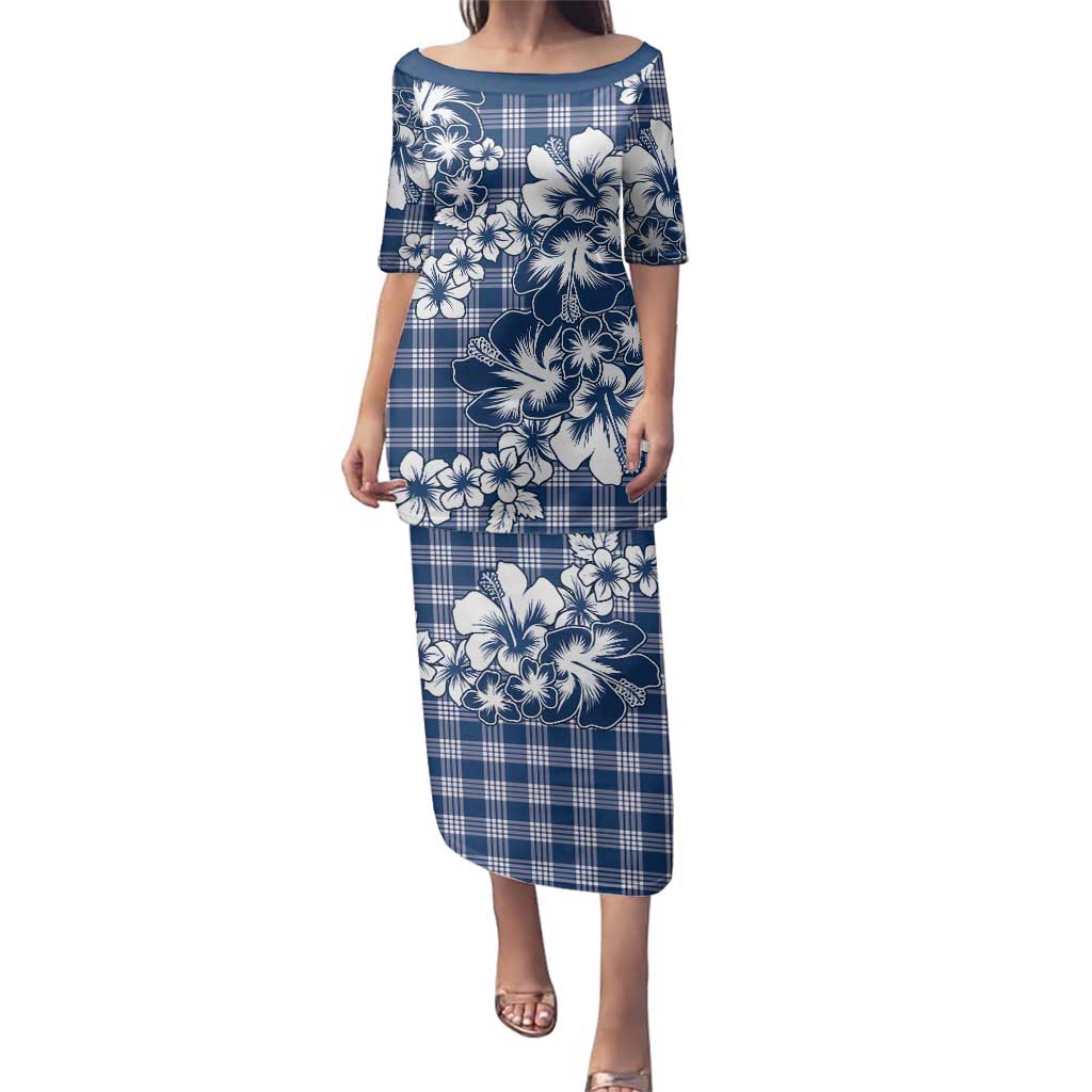 Hibiscus Pakala Cobalt Blue Royal Family Matching Puletasi and Hawaiian Shirt Tropical Floral Stylized LT01 Mom's Dress Blue - Polynesian Pride