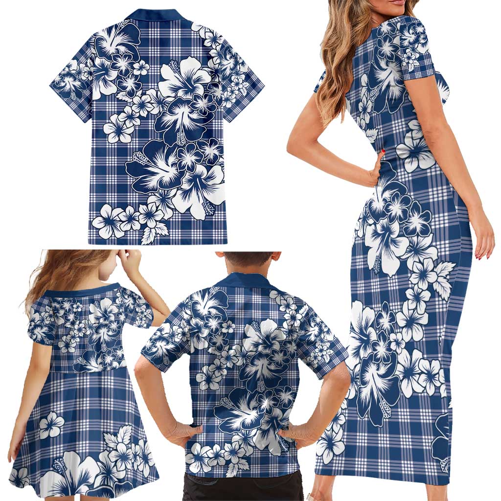 Hibiscus Pakala Cobalt Blue Royal Family Matching Short Sleeve Bodycon Dress and Hawaiian Shirt Tropical Floral Stylized LT01 - Polynesian Pride