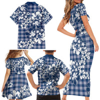 Hibiscus Pakala Cobalt Blue Royal Family Matching Short Sleeve Bodycon Dress and Hawaiian Shirt Tropical Floral Stylized LT01 - Polynesian Pride