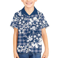 Hibiscus Pakala Cobalt Blue Royal Family Matching Short Sleeve Bodycon Dress and Hawaiian Shirt Tropical Floral Stylized LT01 Son's Shirt Blue - Polynesian Pride