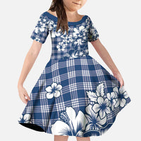 Hibiscus Pakala Cobalt Blue Royal Family Matching Tank Maxi Dress and Hawaiian Shirt Tropical Floral Stylized LT01 Daughter's Dress Blue - Polynesian Pride