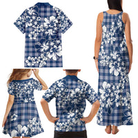 Hibiscus Pakala Cobalt Blue Royal Family Matching Tank Maxi Dress and Hawaiian Shirt Tropical Floral Stylized LT01 - Polynesian Pride
